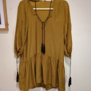 For Love And Lemons Golden Silk Tunic Dress With Tassles